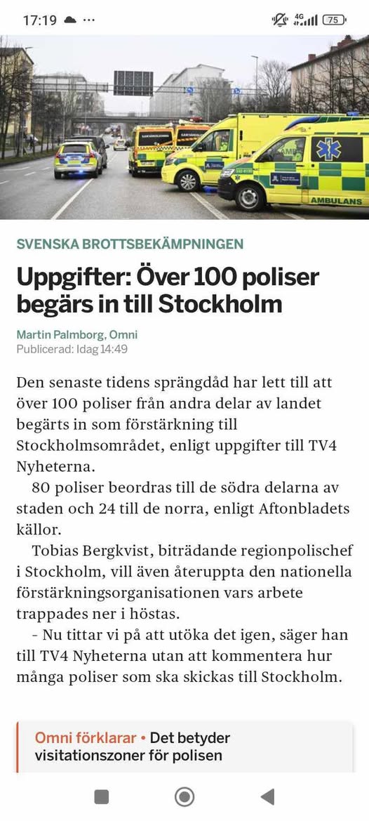 Begärd Polisförstärkning Till Stockholm