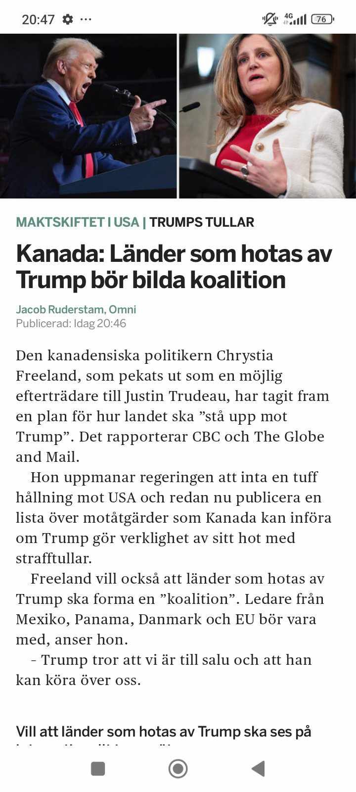 Freeland Föreslår Koalition Av Trump-Hotade Länder