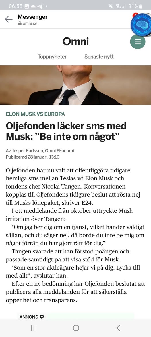 Oljefonden Offentliggör Sms Med Musk