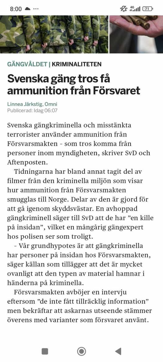 Försvarsammunition Till Svenska Gäng?..