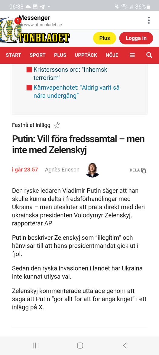 Rysk Fredssamtalsvilja - Inte Med Zelensky