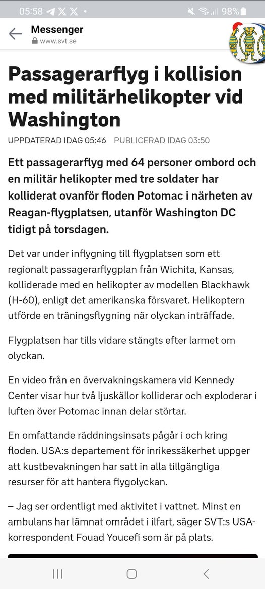 Passagerarplan & Militärhelikopter I Kollision Utanför Washington D.C.