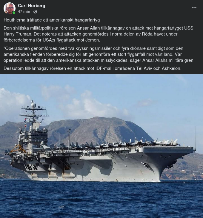 Hangarfartygsträffande Houthier