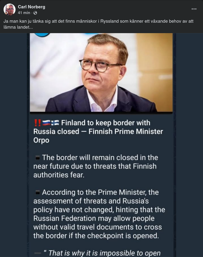 Fortsatt Finskt Stängd Rysslandsgräns