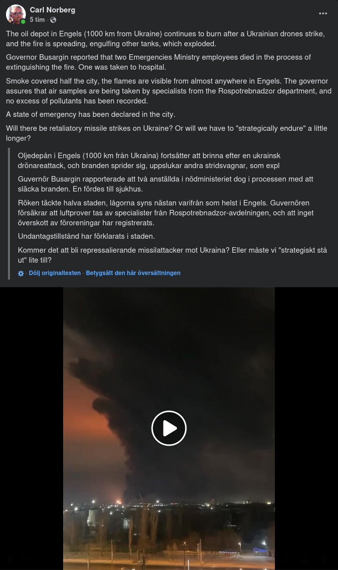 Brinnande Oljedepå I Engels