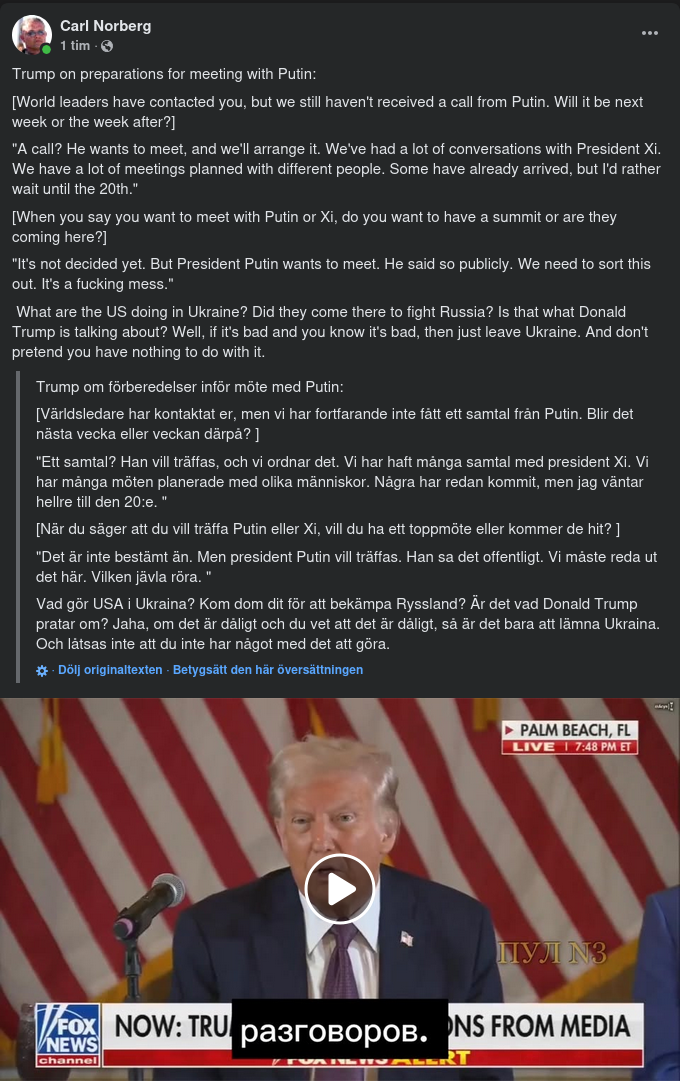 Trump Om Förberedelser För Putin-Möte