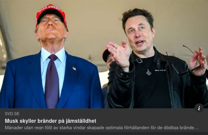SvD Citerar TT-AFP Angående Musk Om Kalifornienbränder