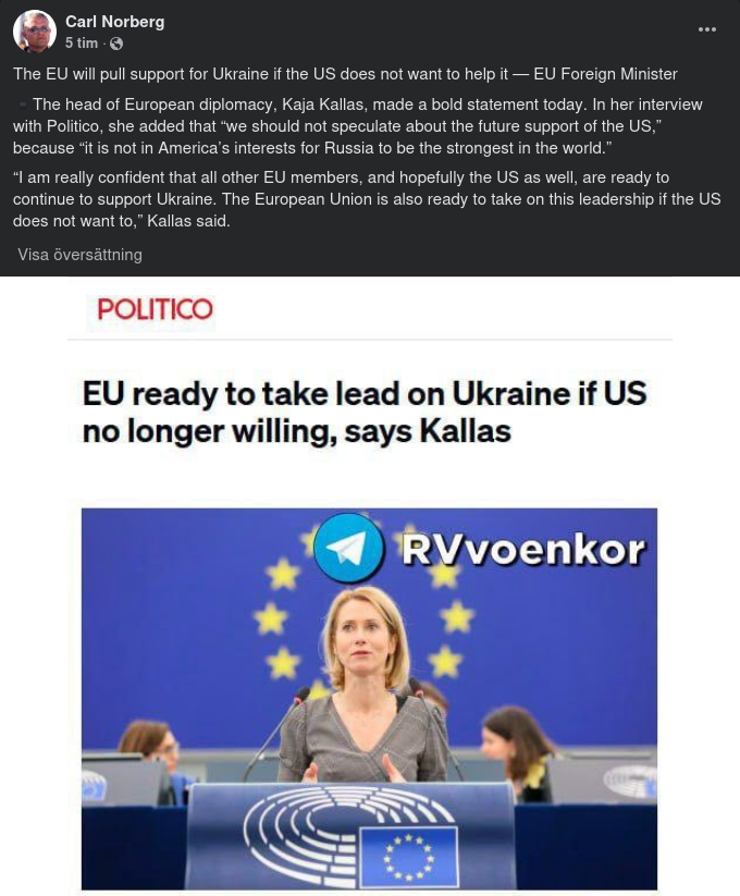 Kallas Kallar EU Att Stödja Ukraina
