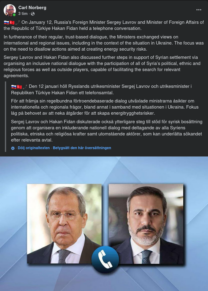 Telefon Mellan Lavrov & Fidan