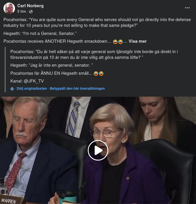 Pocahontas Får Generalsvar Av Hegseth