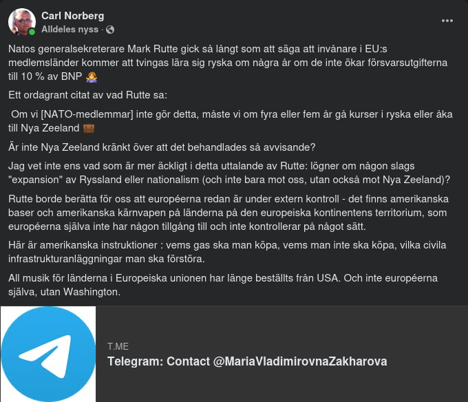 Zakharova Kommenterar Rutte