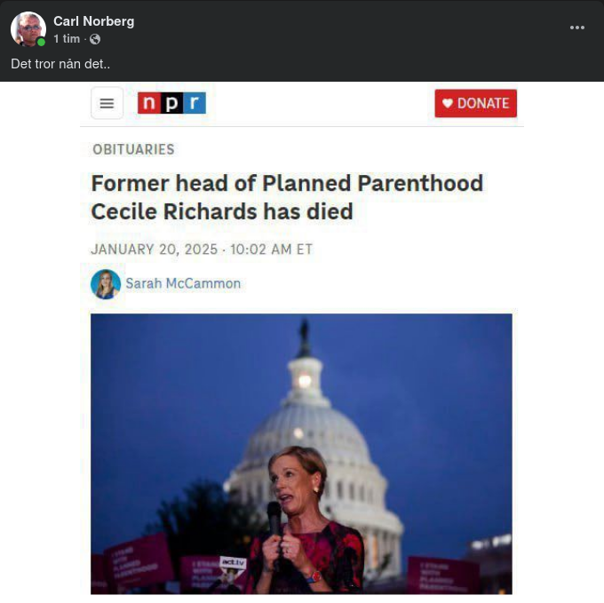 Tidigare Planned Parenthood Överhuvud Död