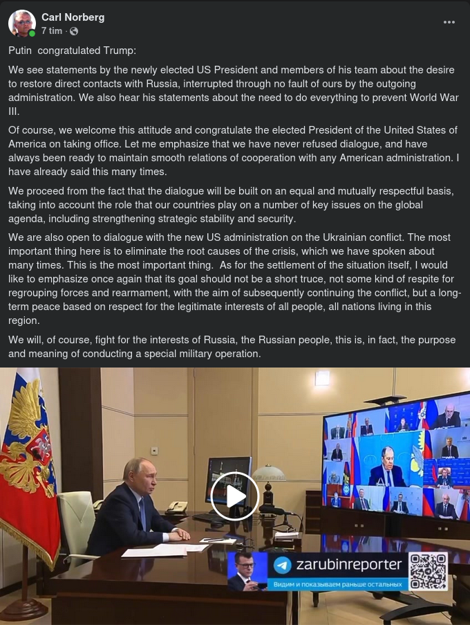 Putin Gratulerar Trump