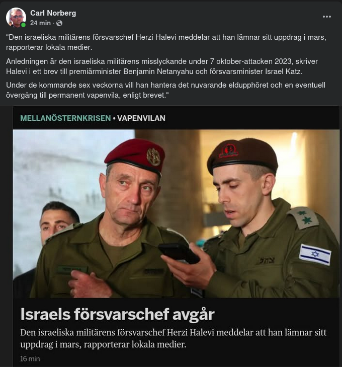 Israels Militära Försvarschef Lämnar Uppdraget I Mars
