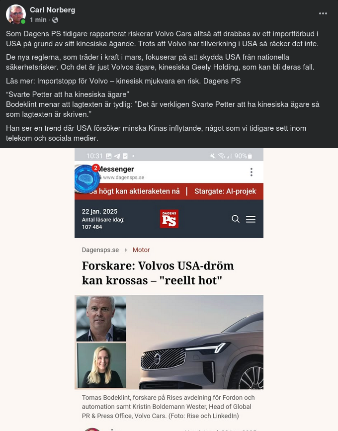 Volvo I USA Med Kinesiska Ägare..