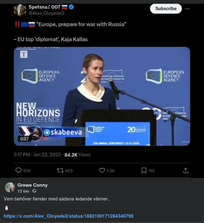 Krigsförberedningskacklande Kallas