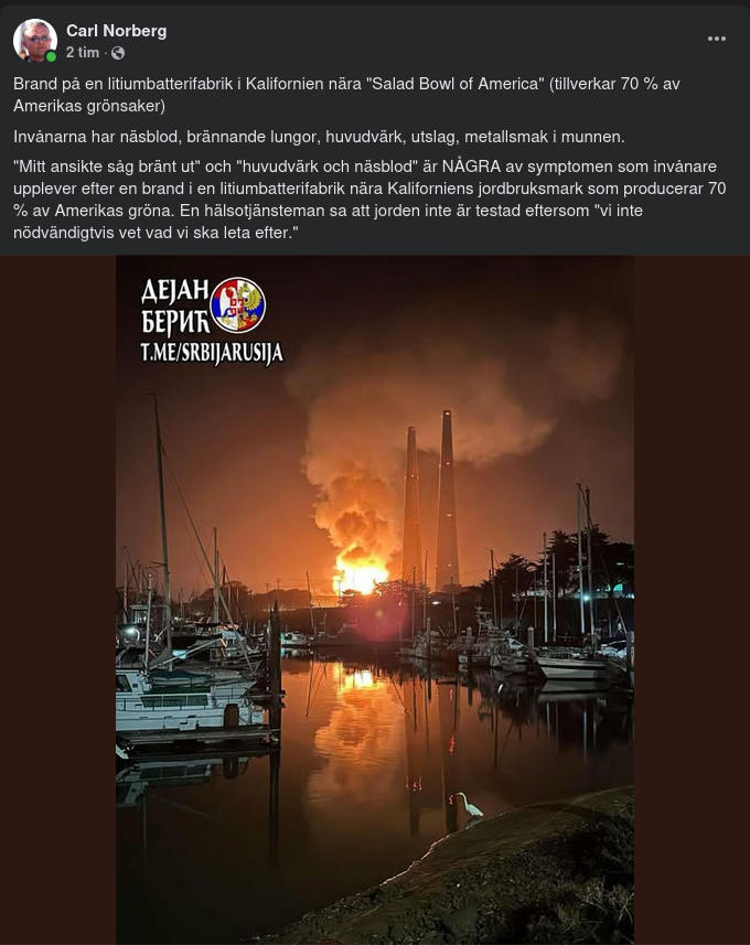 Amerikansk Litiumbatterifabriksbrand