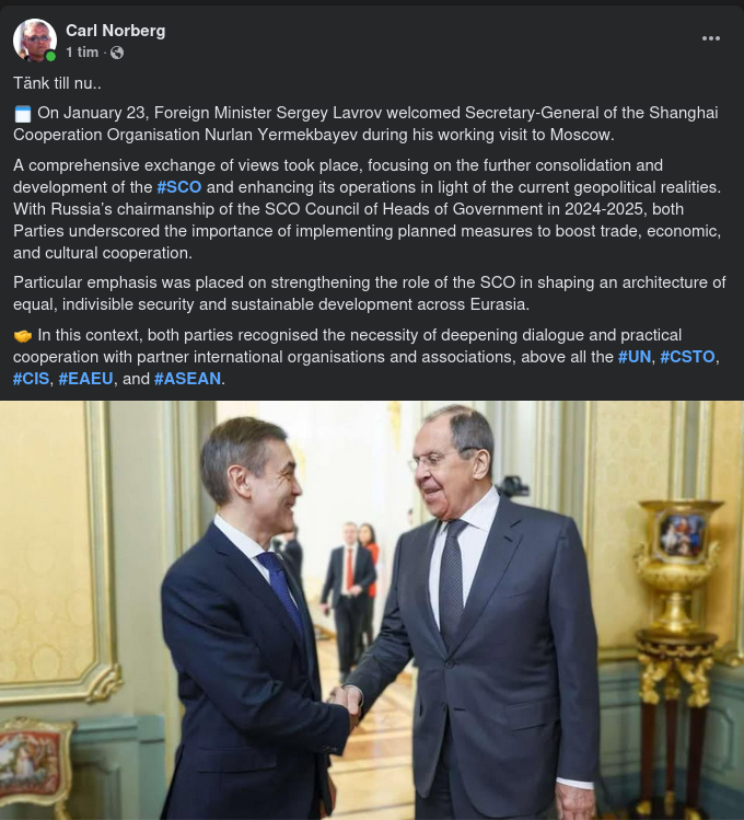 Lavrov Välkomnar Generalsekreteraren För Shanghai Cooperation Organisation