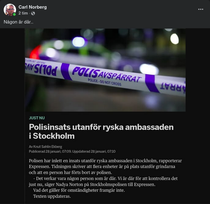Polisinsats Utanför Ryska Ambassaden I Stockholm