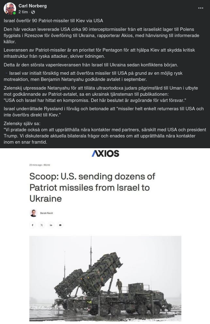 90 Patriot-Missiler Från Israel Till Ukraina