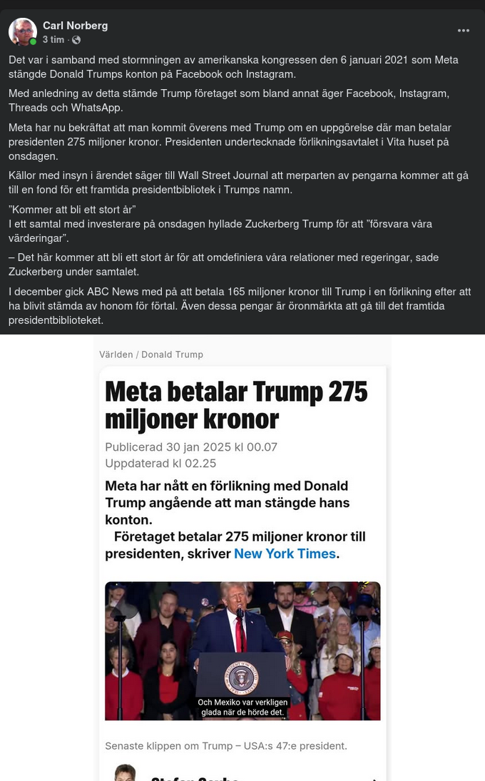 25 Miljoner Dollar Från Meta Till Trump