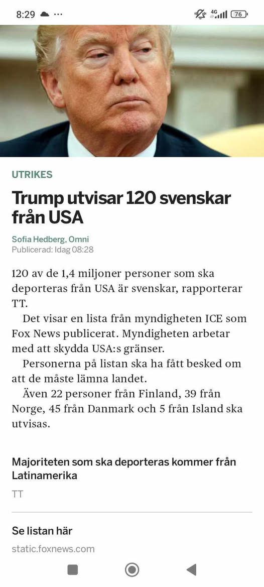 120 Svenskar Utvisas Från USA - Regeringen Ovetande