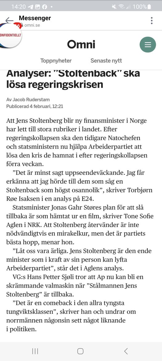 Stollenberg Ny Finansminister I Regeringskrisande Norge