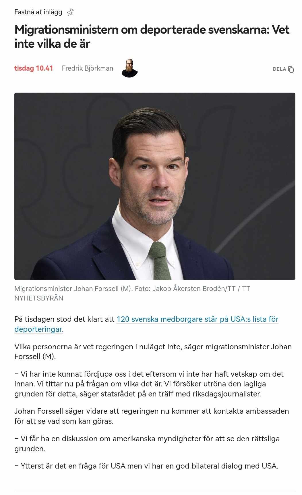 Migrationsministern Ovetande Om Deporterade Svenskars Identitet