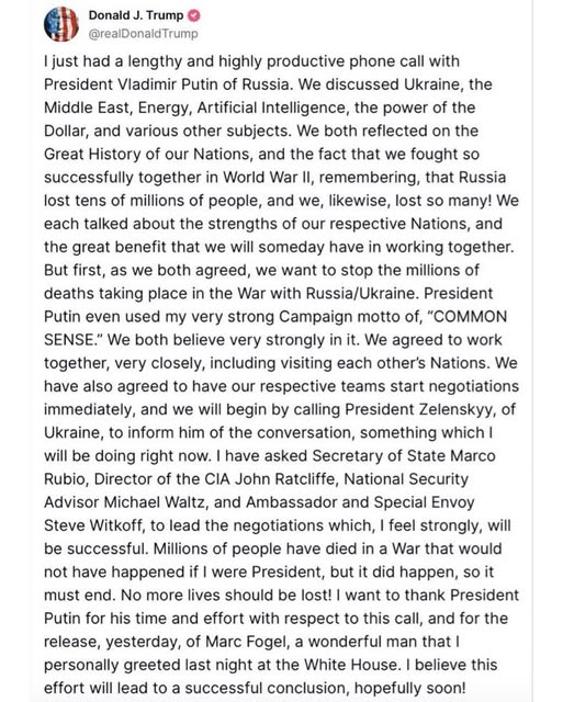 Trump Om Samtalet Med Putin