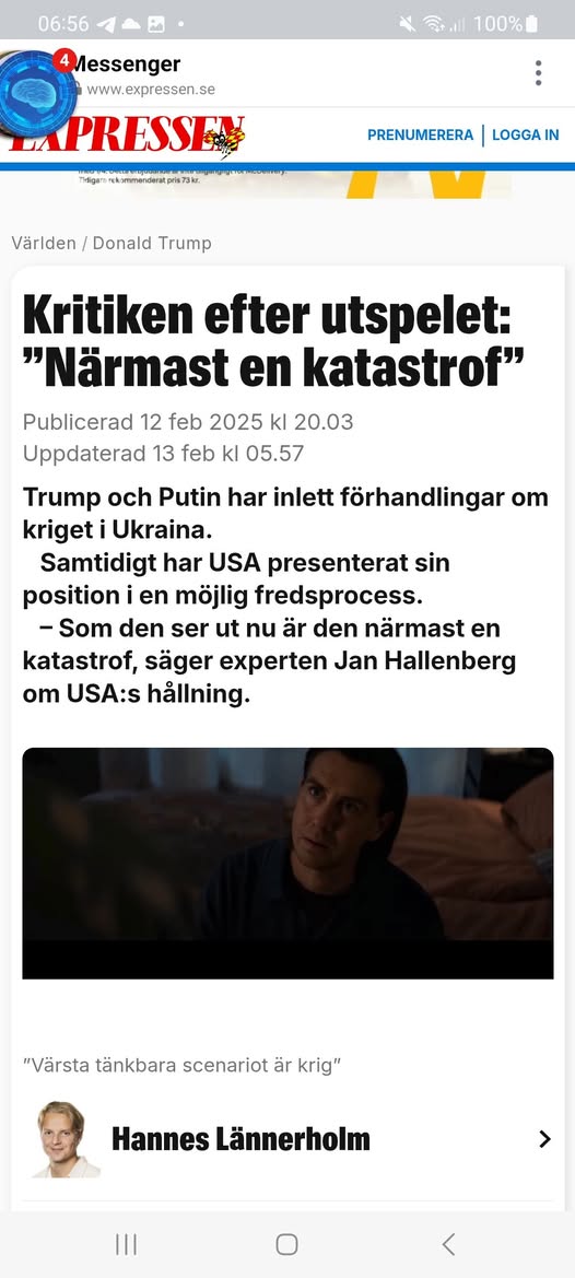 Experten Jan Hallenberg Katastrofchockad Av Trumps Fredsprocessposition