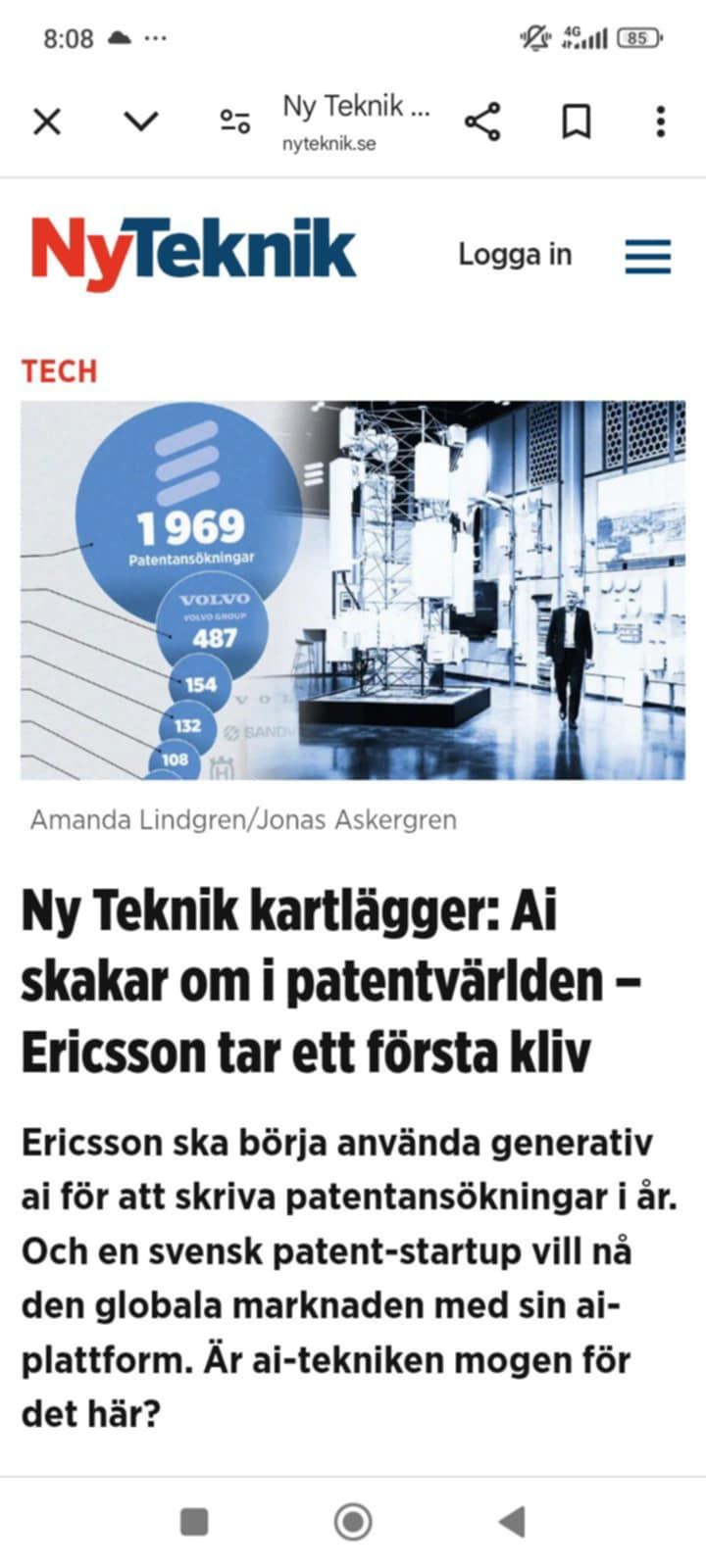Patentsökande AI Med Ericsson