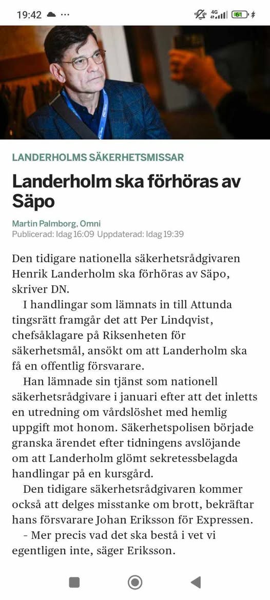 Johan Eriksson Bekräftar Misstanke Om Brott För Landerholm