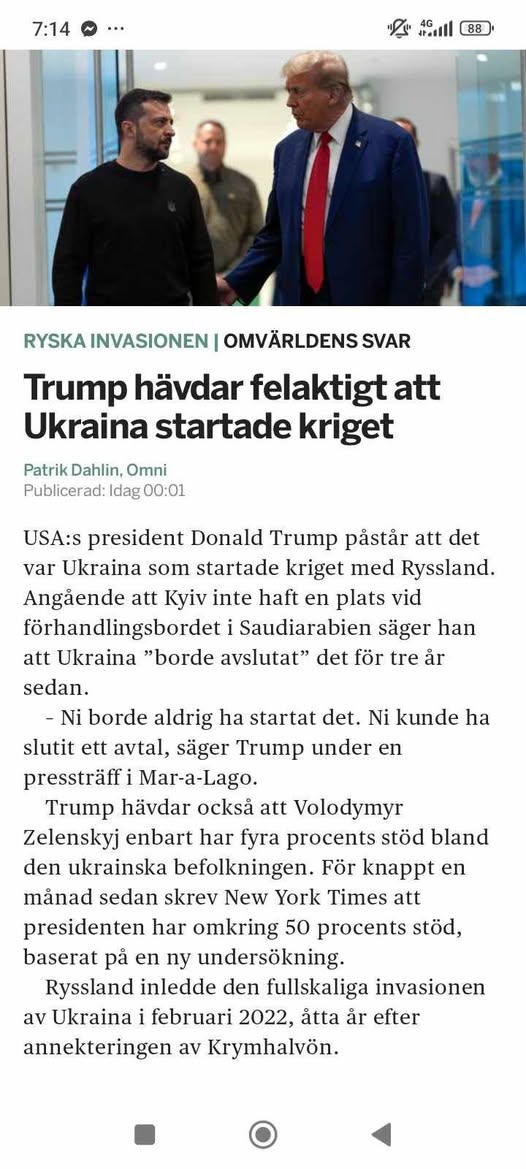 Trump Påstår Att Ukraina Startade Kriget