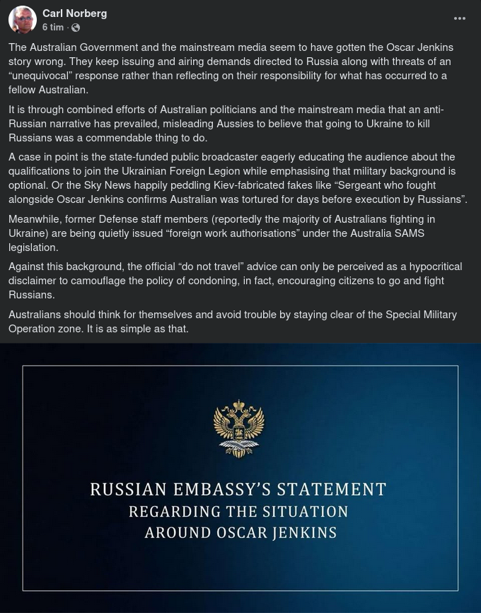 Ryssland Angående Australiensaren Oscar Jenkins