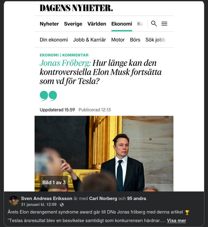 Musk För Kontroversiell För Fröberg I DN