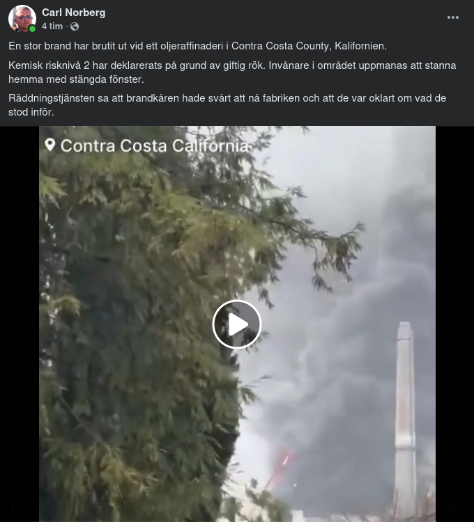 Oljeraffinaderi Brinner I Kalifornien