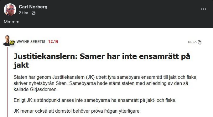 Ingen Samisk Ensamrätt Enligt JK