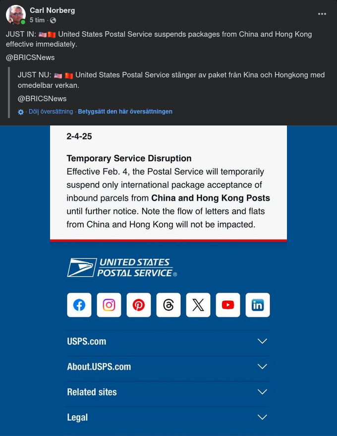 Inga Paket Från Kina & Hong Kong Till USA