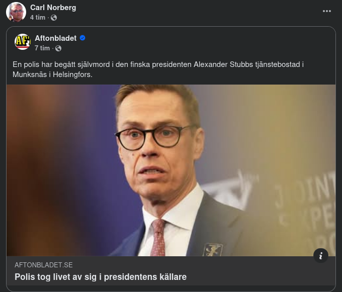 Polis Begår Självmord I Finska Presidentens Källare