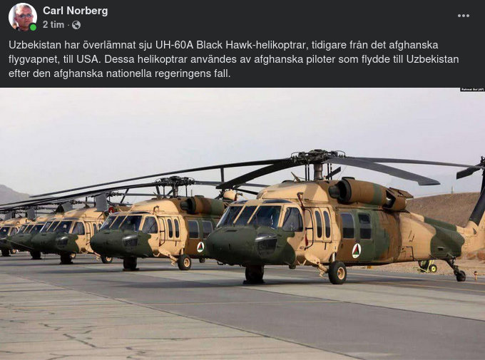 Sju Helikoptrar Från Afghanistan Till USA Via Uzbekistan