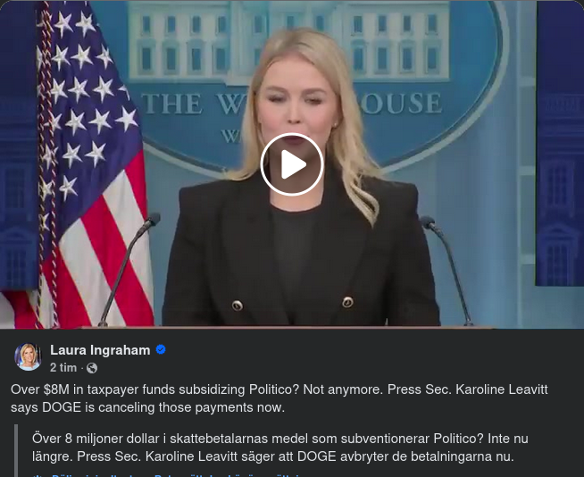 Inga Mer USAID-Pengar Till Politico