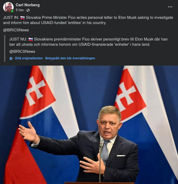 Fico Skriver Till Musk Om USAID