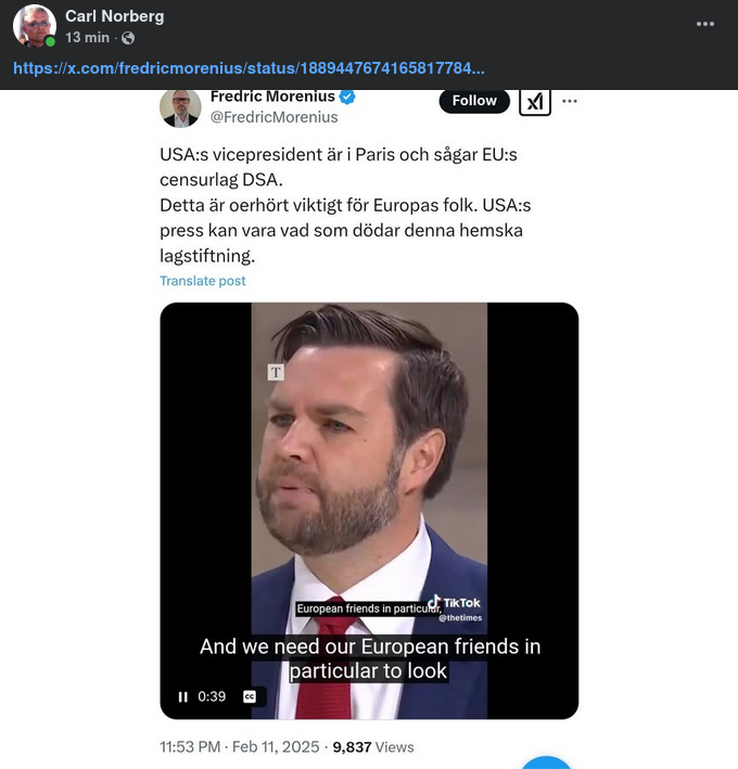 J.D. Vance Sågar EU:s Censurlag I Paris