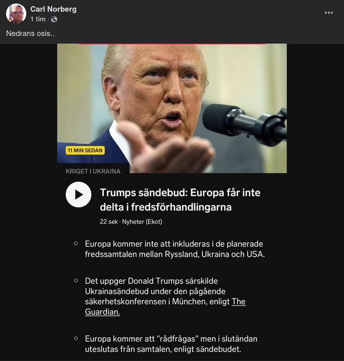 Inget Fredsförhandlingsdeltagande För Europa