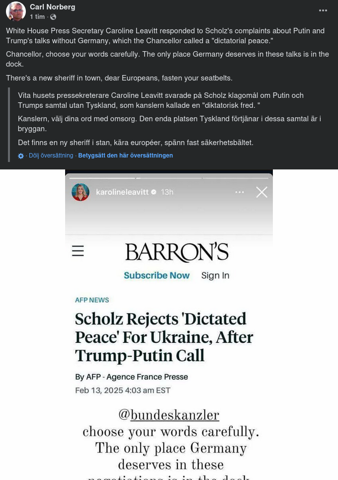 Karoline Svarar Kansler Olof