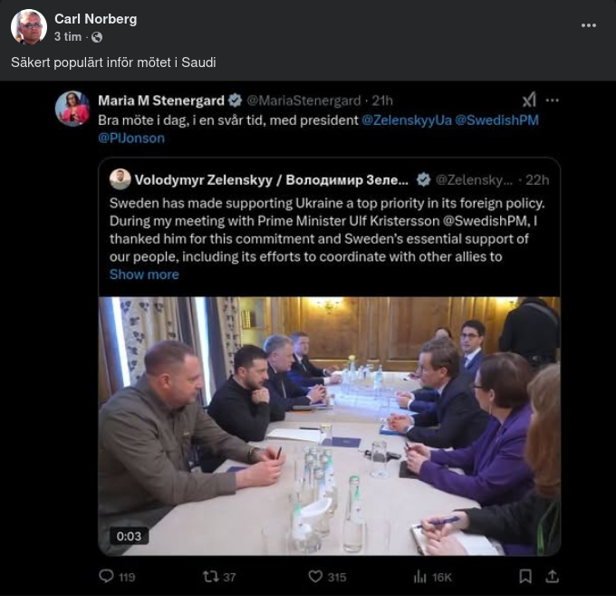 Topprioriterande Sverige Innan Möte I Saudiarabien