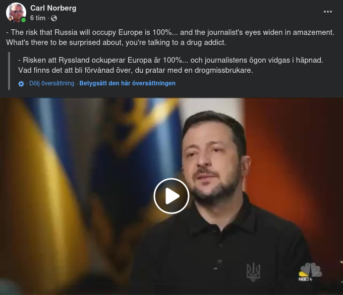 Zelensky: 100% Risk Att Ryssland Invaderar Europa