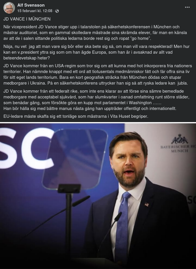 Alf Svensson Kvider Över JD Vance I München