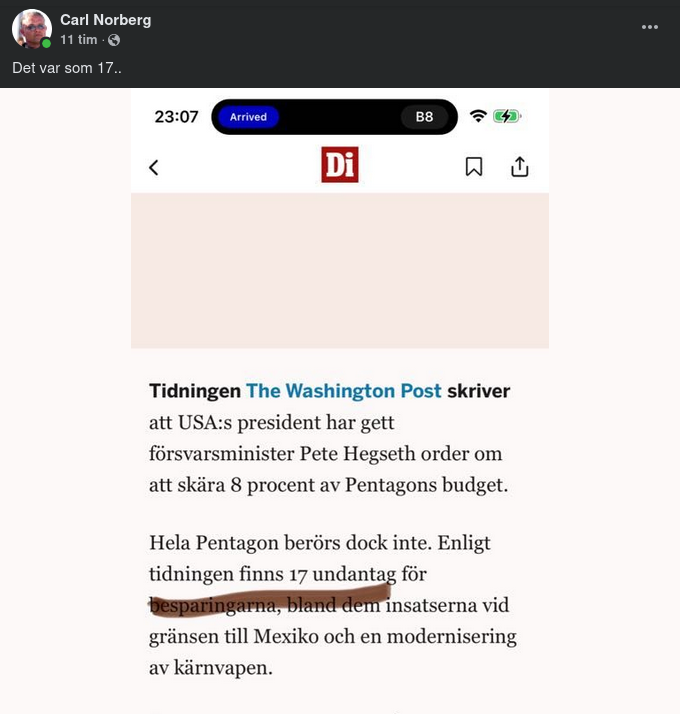 Hegseth & 17 Budgetundantag