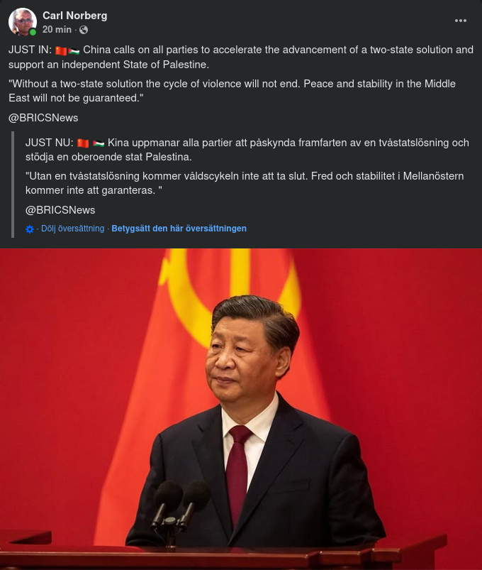 Kina Vill Ha Tvåstatslösning